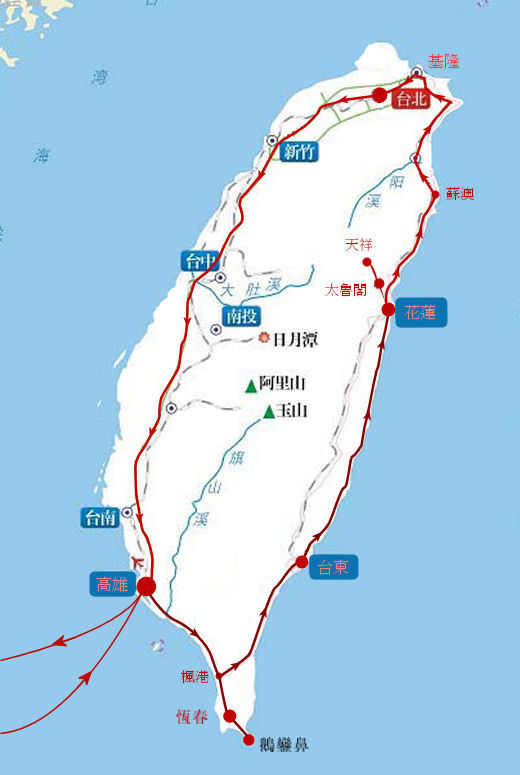 台灣環島自助旅行路線圖